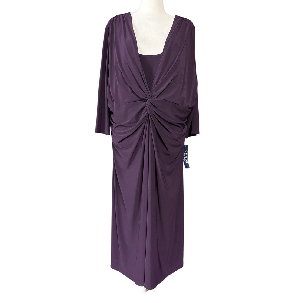 Chaps Dress Womens 22W Purple Jersey Ruched Sheath Midi Formal Party 3/4 Sleeve